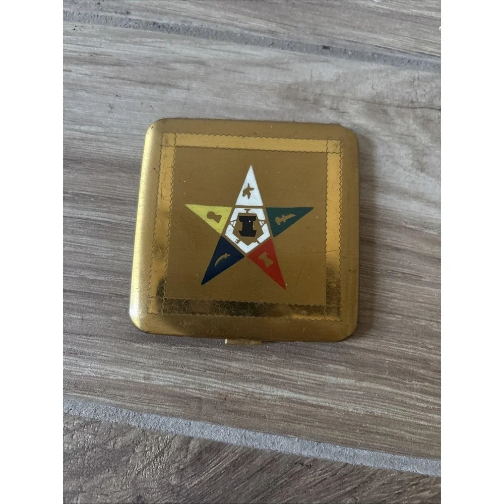 Vtg‎ 40s Eastern Star Square Makeup Compact Dorsey 5th Avenue Gold tone Mason 3